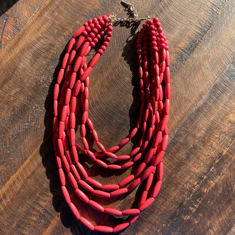 Layered Cascading Watermelon Beaded Statement Necklace